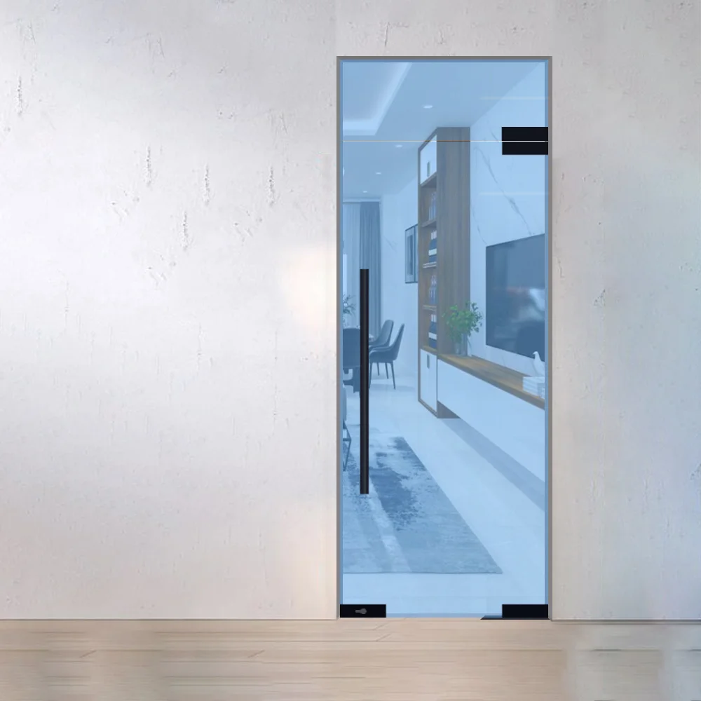 Cửa kính bản lề sàn 1 cánh kính 10ly có vách trên